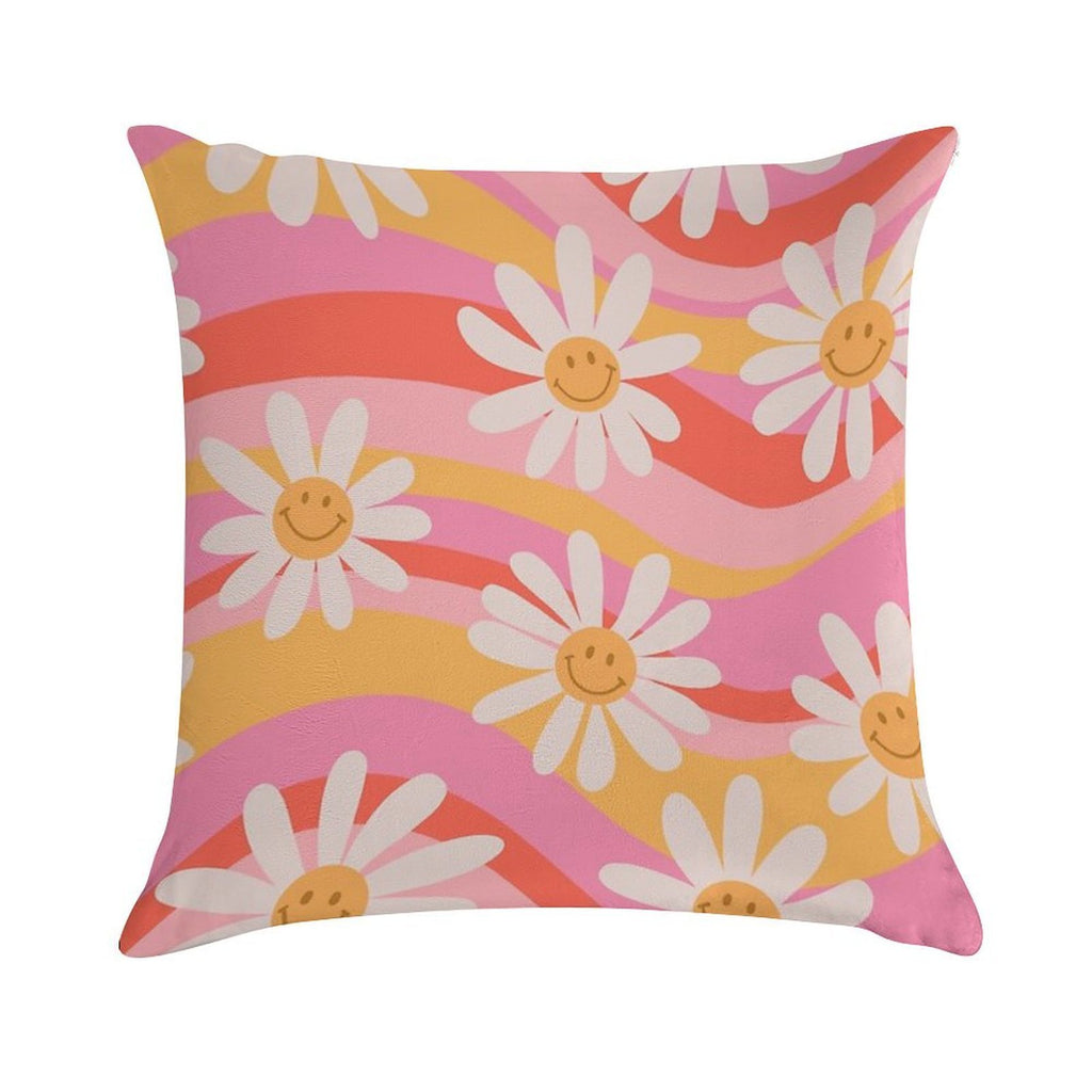 Wavy Daisies Soft Shrink-Resistant Throw Pillow