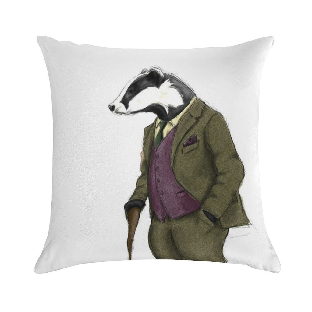 Badger Illustration Soft Hidden Zipper Throw Pillow