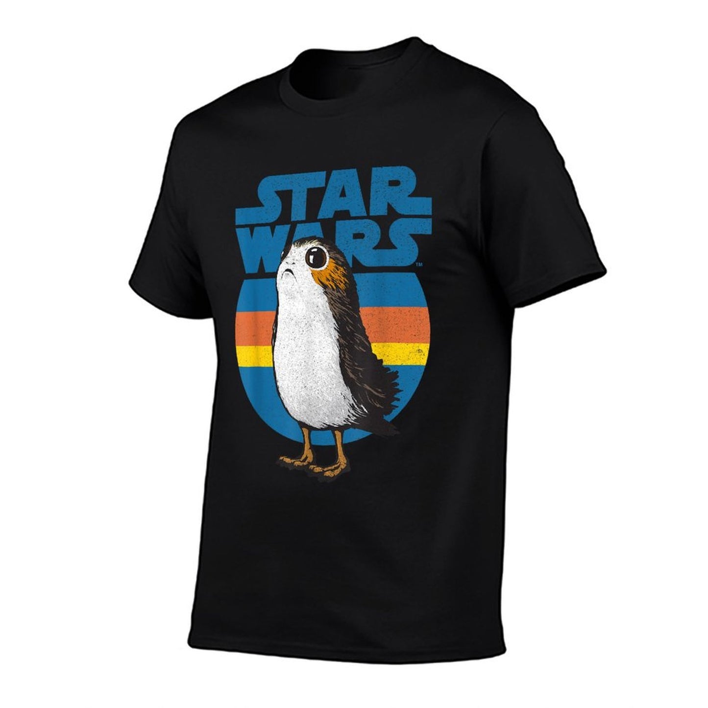 Star Wars Last Jedi Porg Retro Stripes Logo Graphic  Ribbed Collar T-Shirt