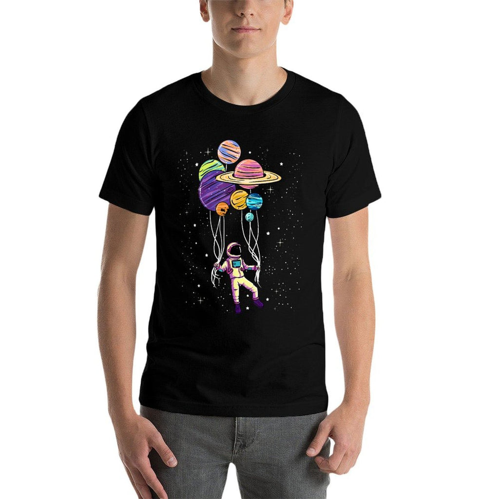 Astronaut Holding Planet Balloons Tshirt BoysGirls STEM Kids  Wrinkle-resistant T-Shirt