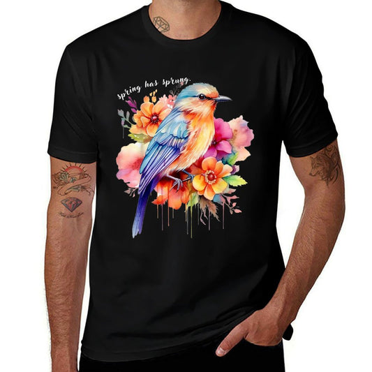 Spring Has Sprung. Floral Bird Spring Flowers  Polyester Blend T-Shirt