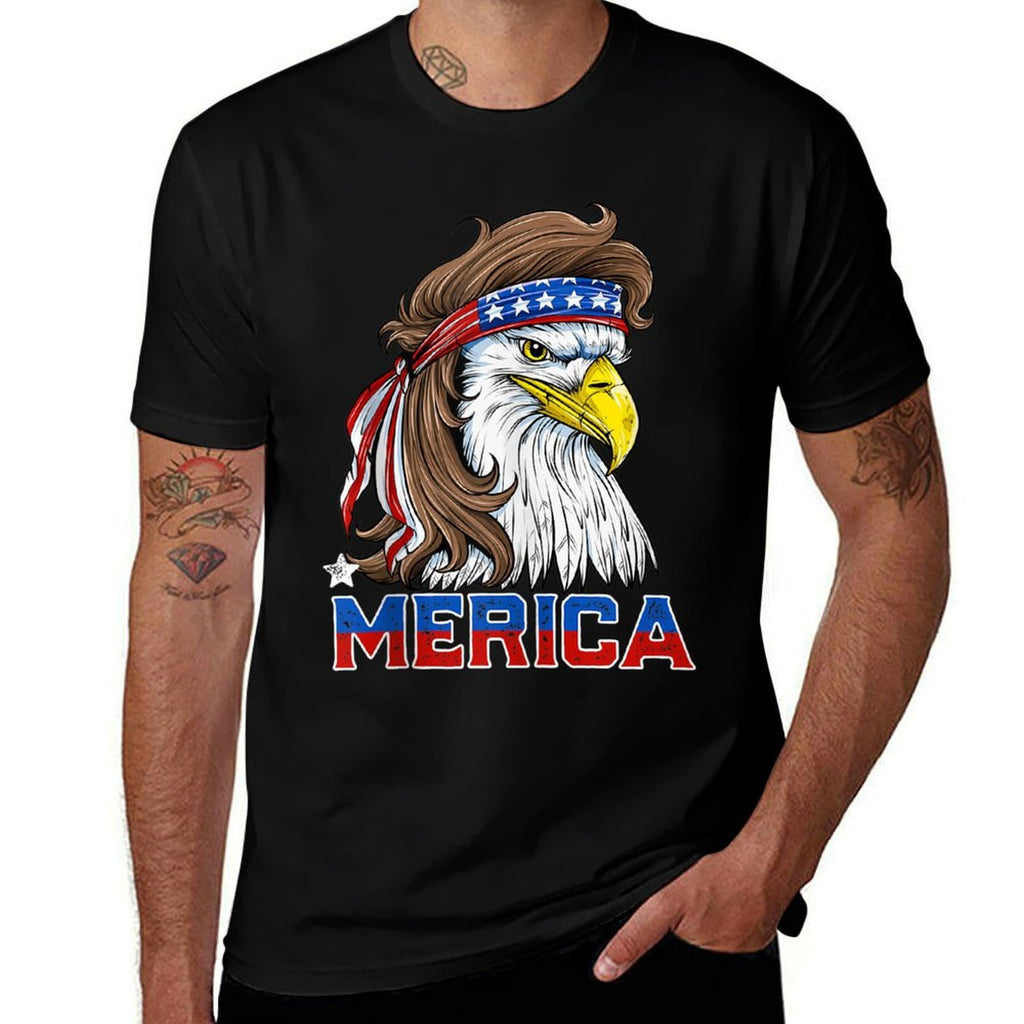 Merica Eagle Mullet 4th of July Men Women American USA  Relaxed-fit T-Shirt