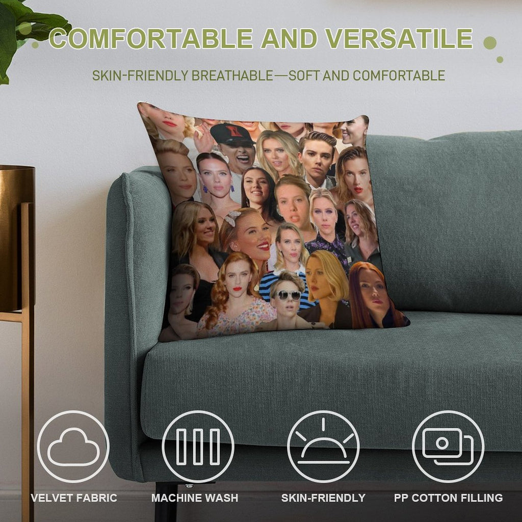 Scarlett Johansson Photo Collage Soft Reinforced Edging Throw Pillow