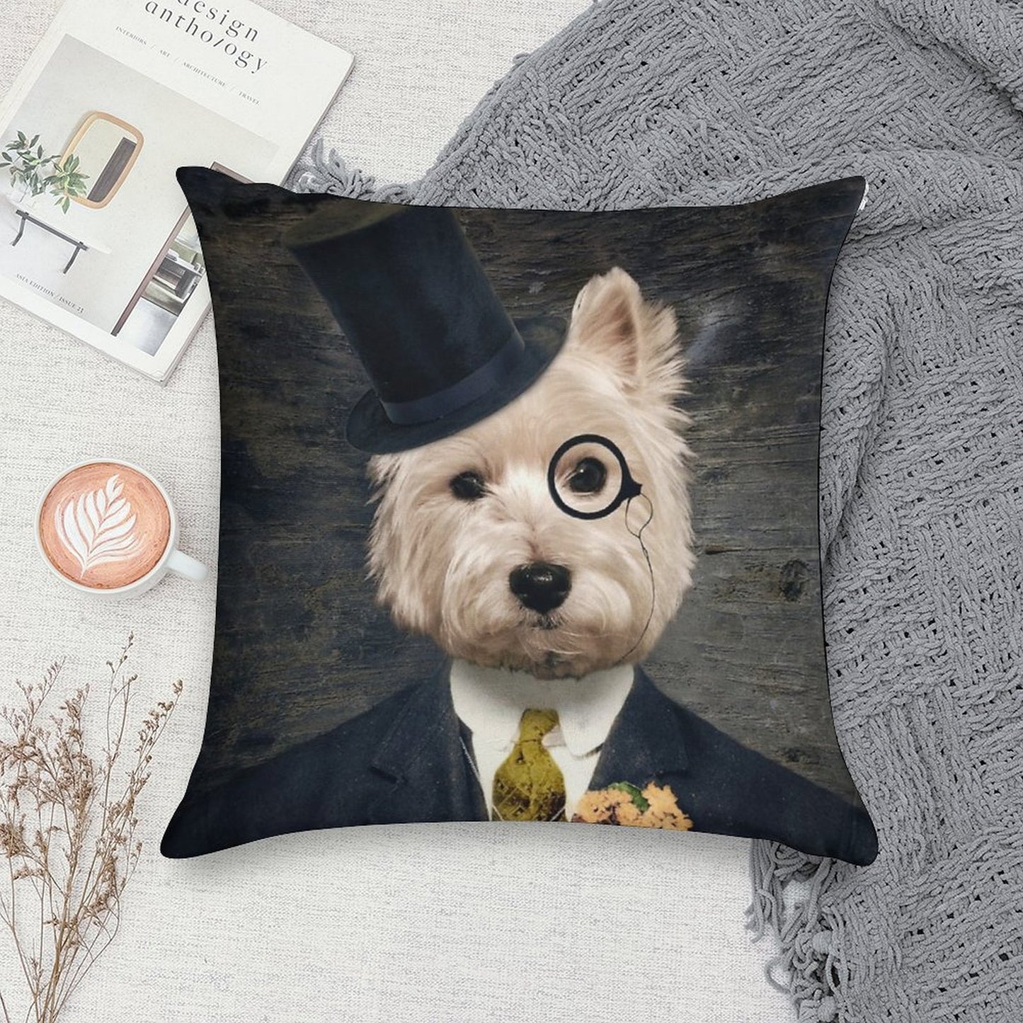 Westie Dog Art - Sir Bunty Soft Short Plush Fabric Throw Pillow
