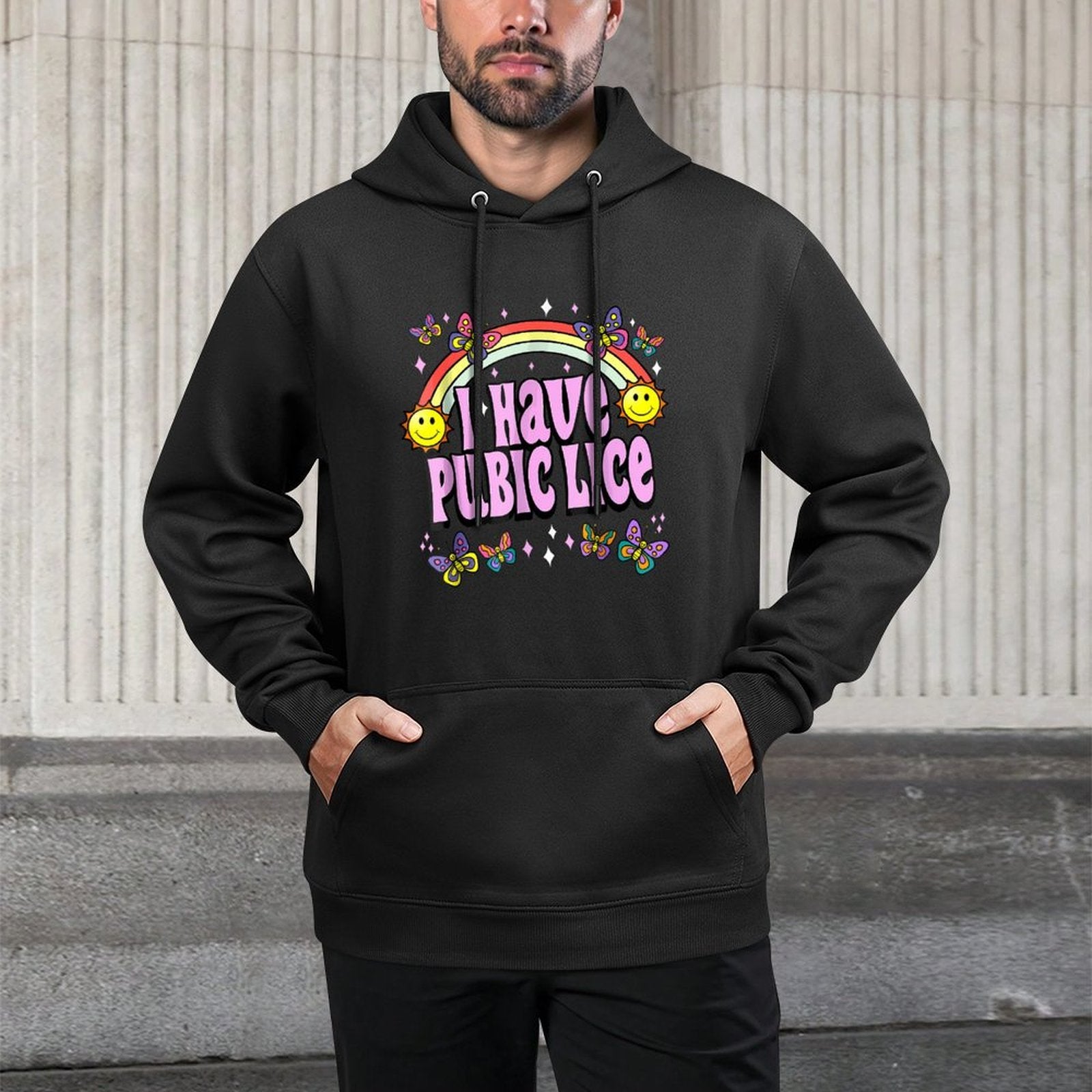 I Have Pubic Lice Funny Retro Offensive Inappropriate Meme Medium-Weight Fabric Hoodie