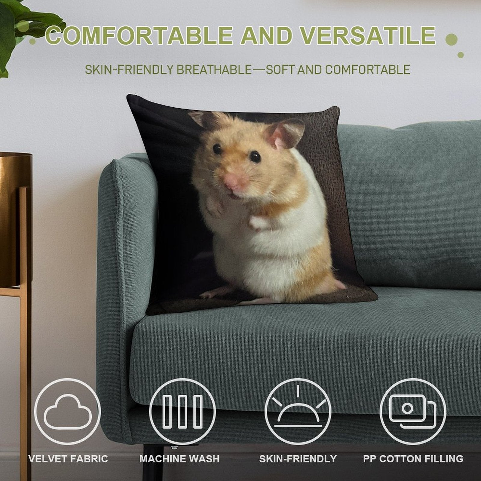 Hamster Sitting On Sofa Soft Reinforced Edging Throw Pillow
