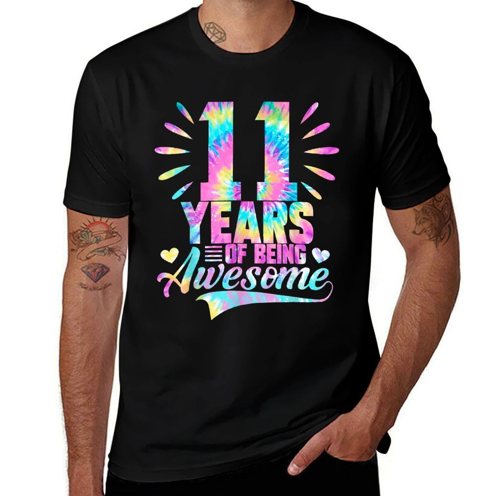11th Birthday Gift Idea Tie-Dye 11 Year Of Being Awesome  Relaxed-fit T-Shirt