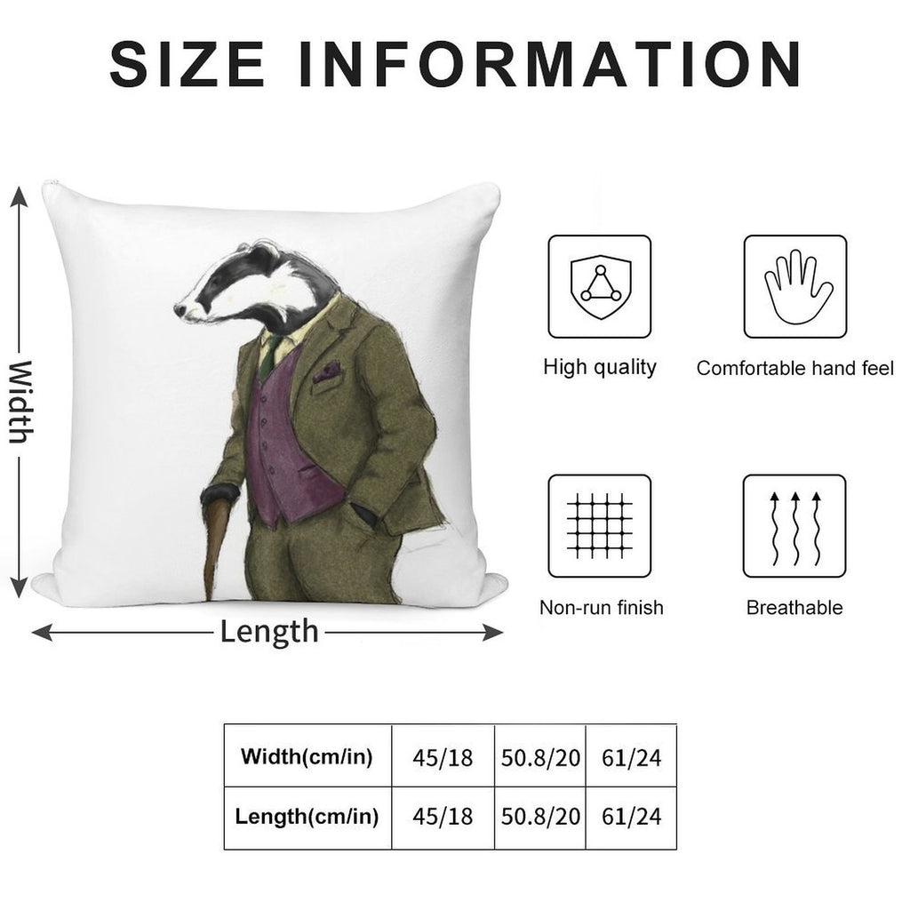 Badger Illustration Soft Hidden Zipper Throw Pillow