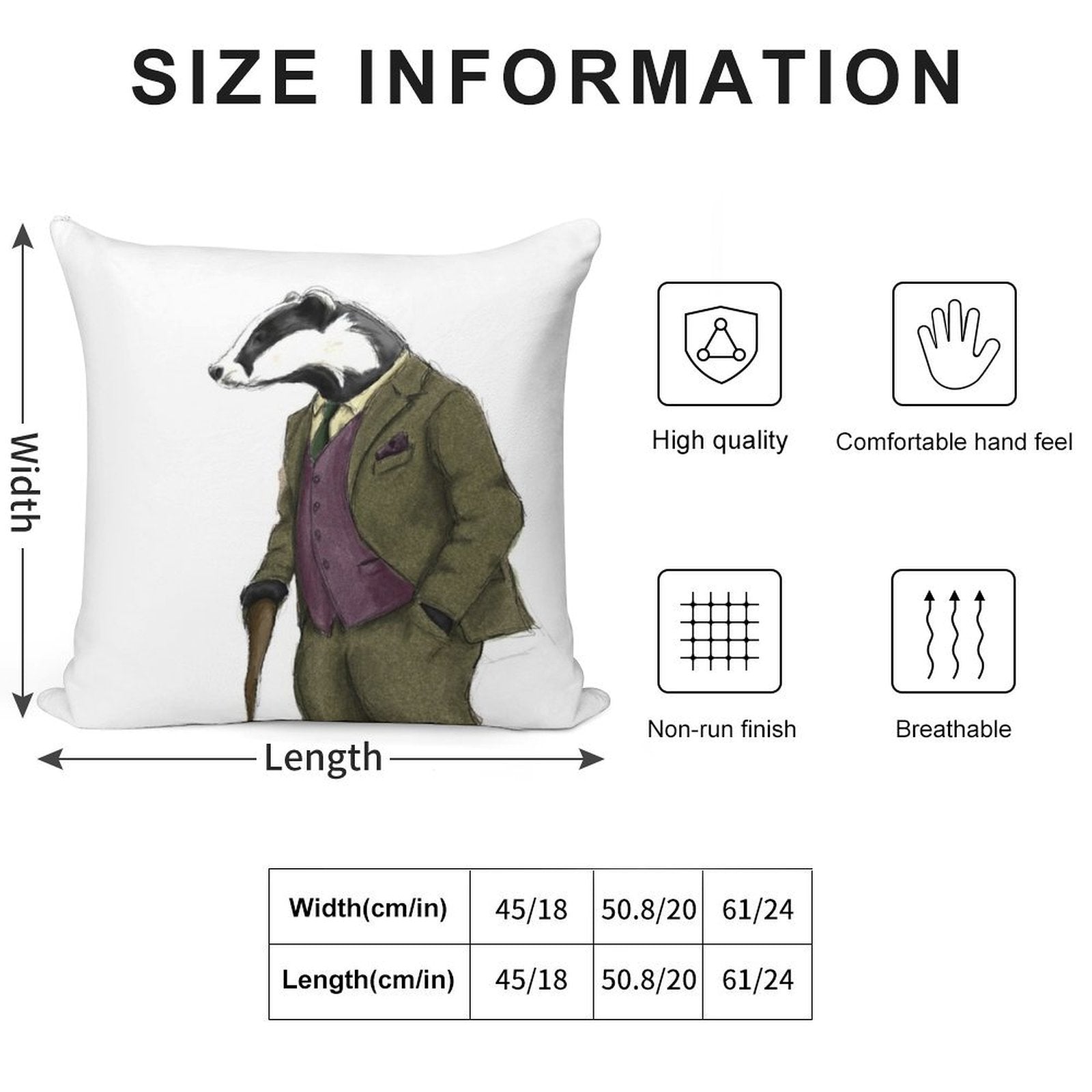 Badger Illustration Soft Hidden Zipper Throw Pillow