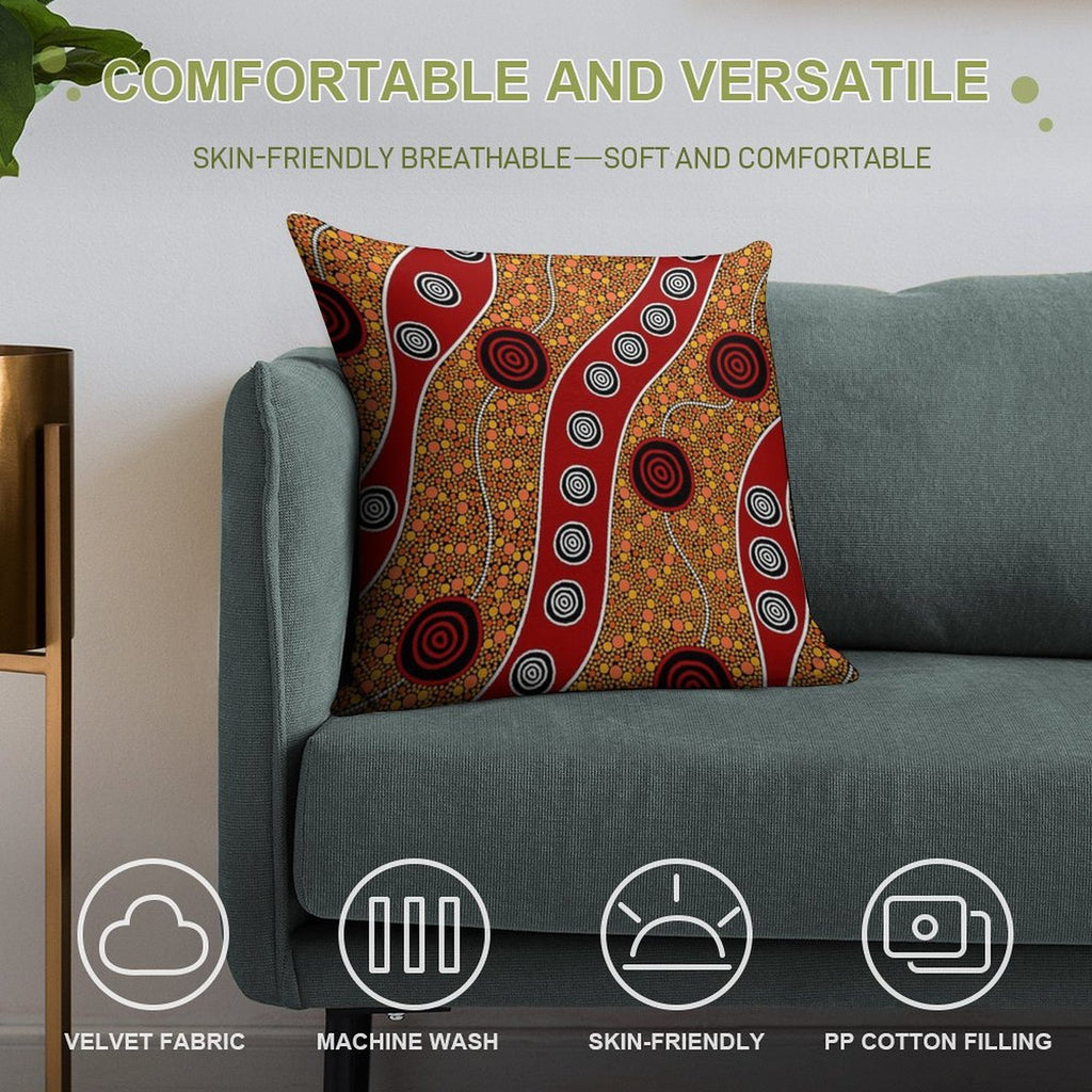 Authentic Aboriginal Art - Untitled Soft Shrink-Resistant Throw Pillow