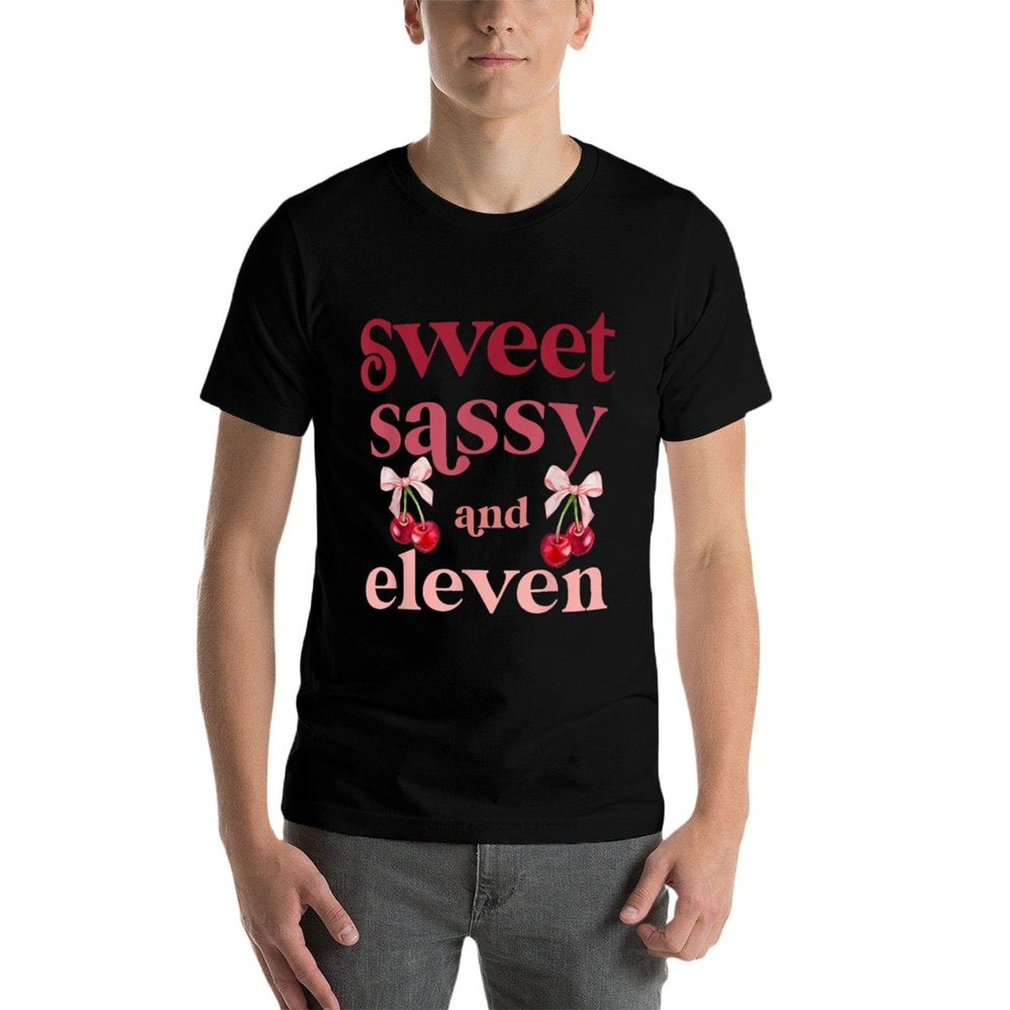 11th Bday Girl Sweet Sassy And Eleven 11 Years Old Cherry  Wrinkle-resistant T-Shirt
