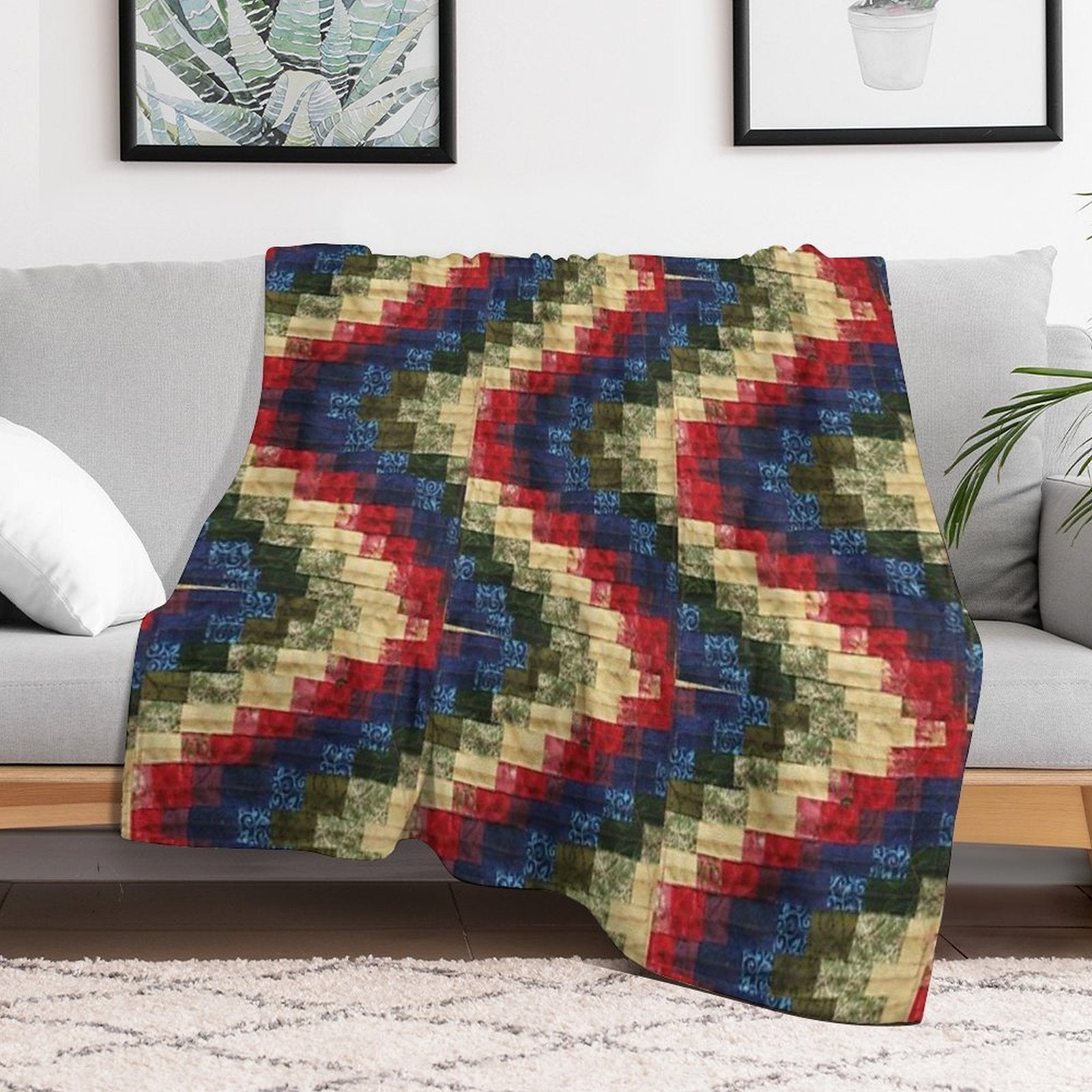 Patchwork Bargello Quilt Block Photo Anti-pilling Throw Blanket