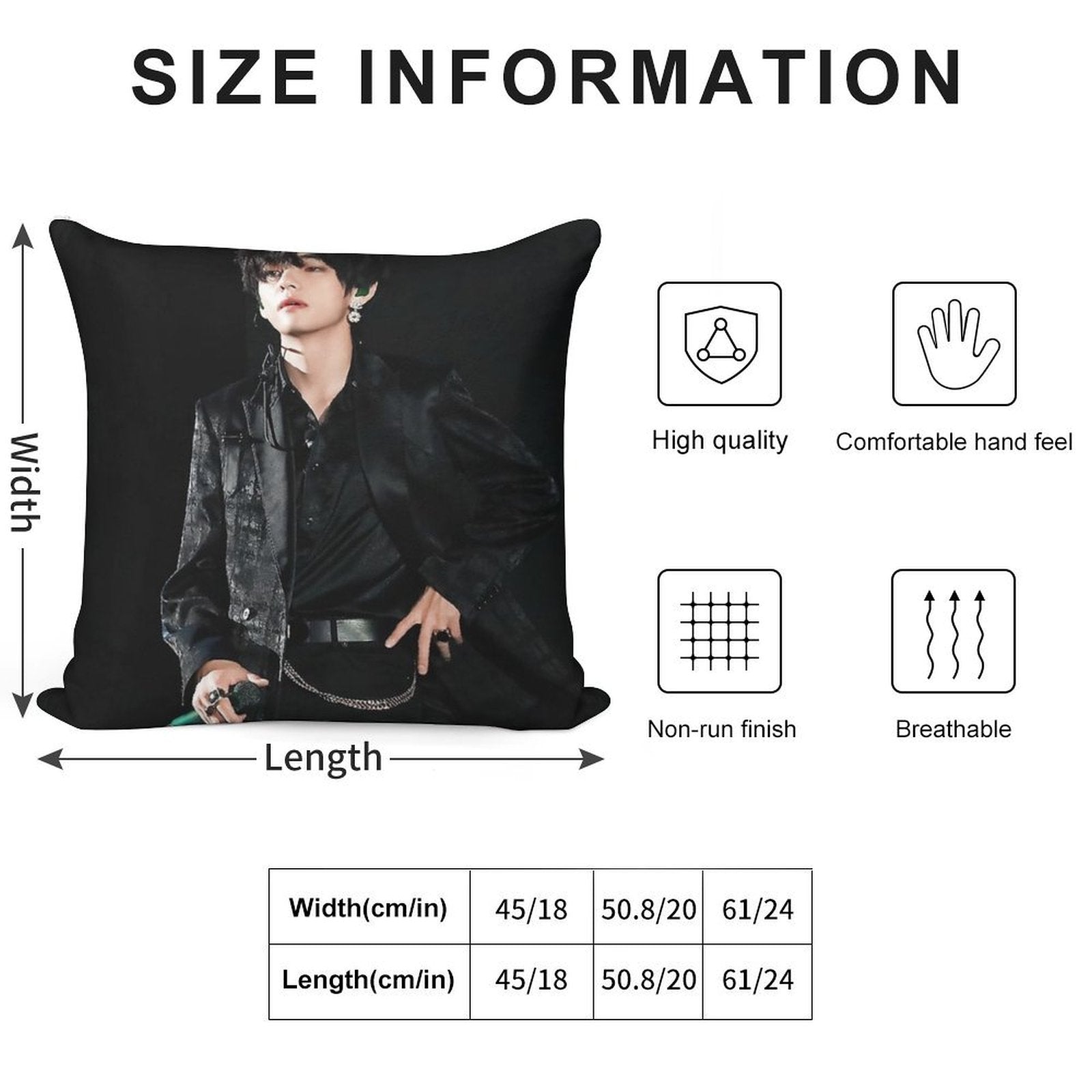 V in All Black Soft Hidden Zipper Throw Pillow