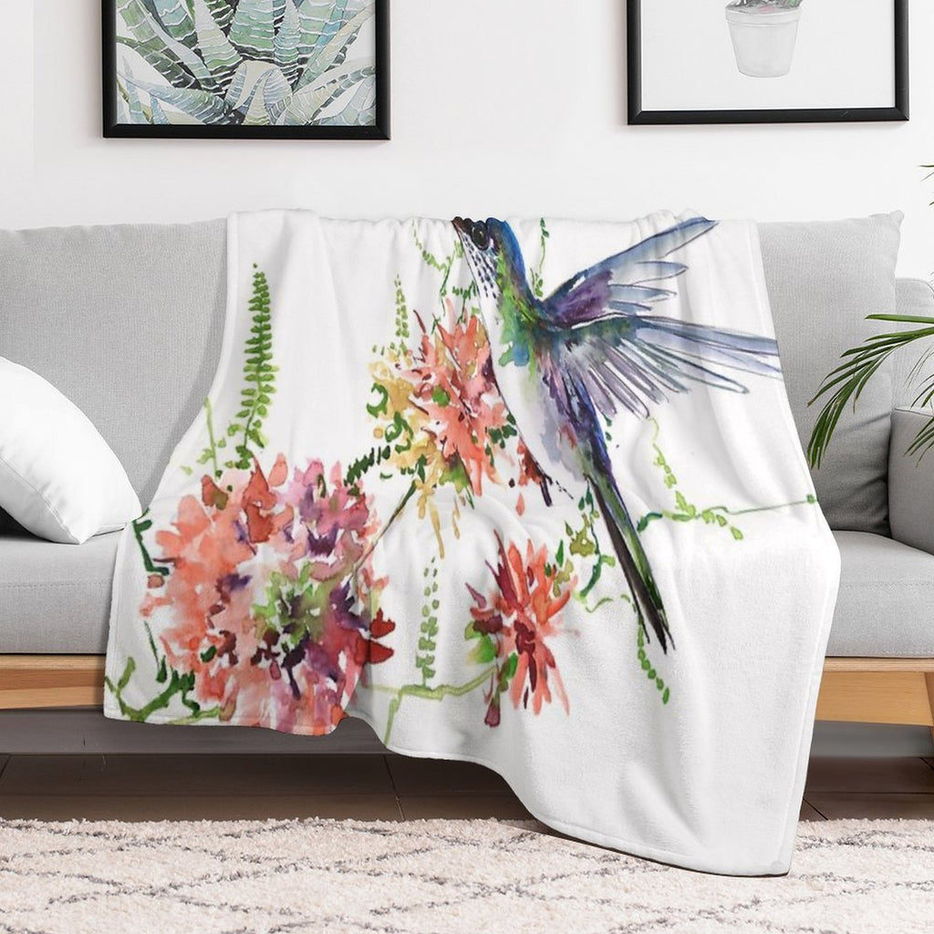 Hummingbird And Flowers Compact Throw Blanket