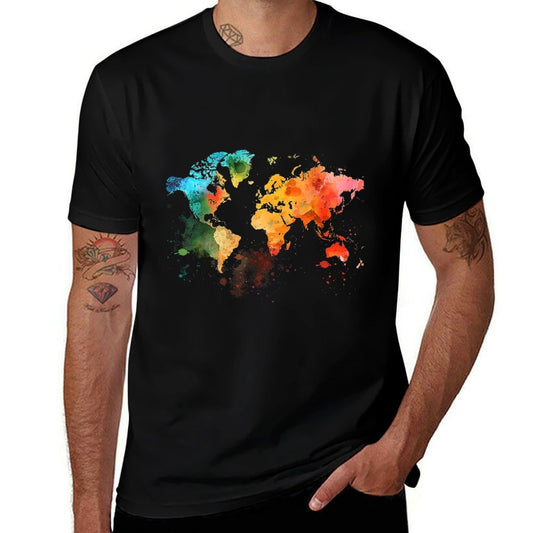 World Map Watercolor  Polyester Blend T-Shirt