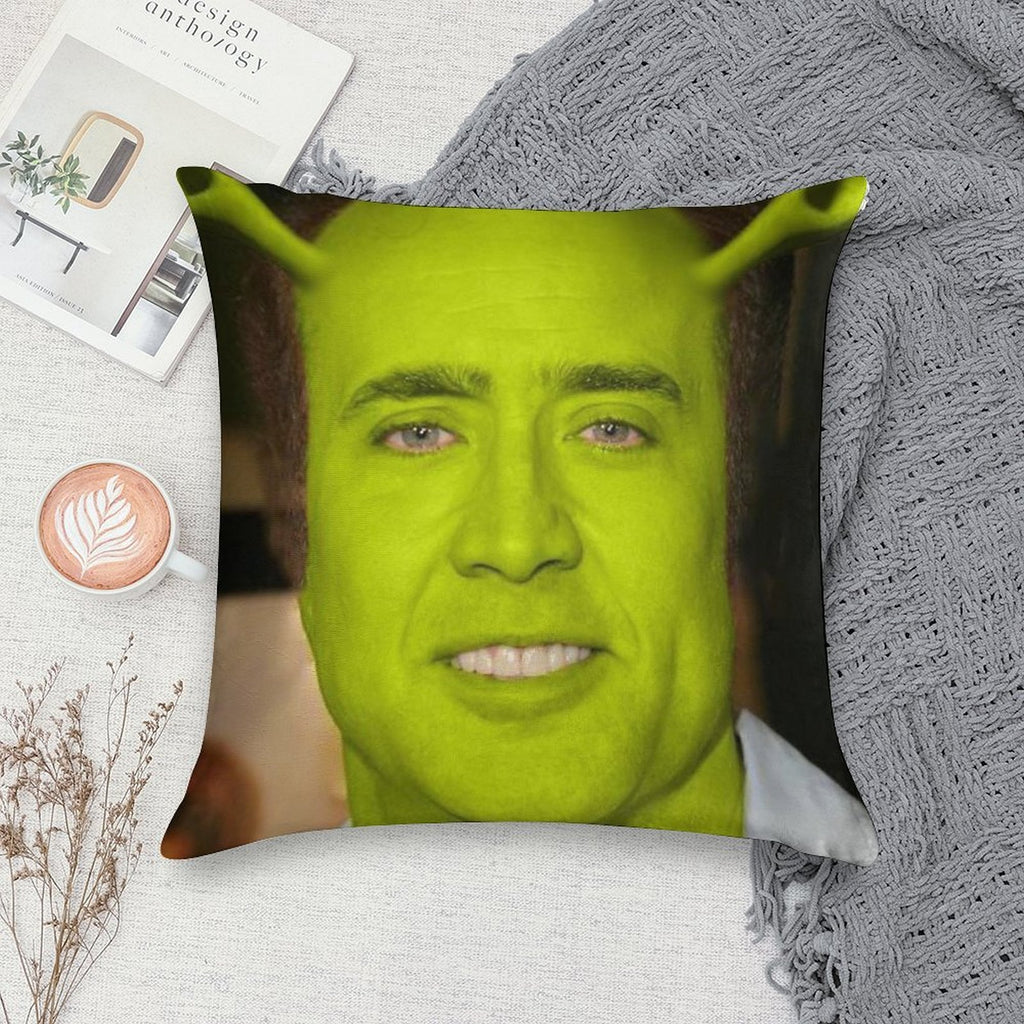 Nicolas Cage As Shrek Soft Anti-Pilling Throw Pillow