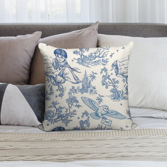 Wizarding World Pattern - Young Wizard And Owl Toile De Jouy Soft Anti-Pilling Throw Pillow