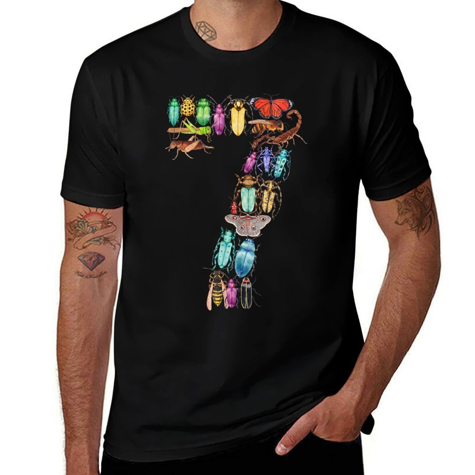 7th Birthday Bugs Insects Beetles Boys Kids 7 Years Old  Durable T-Shirt