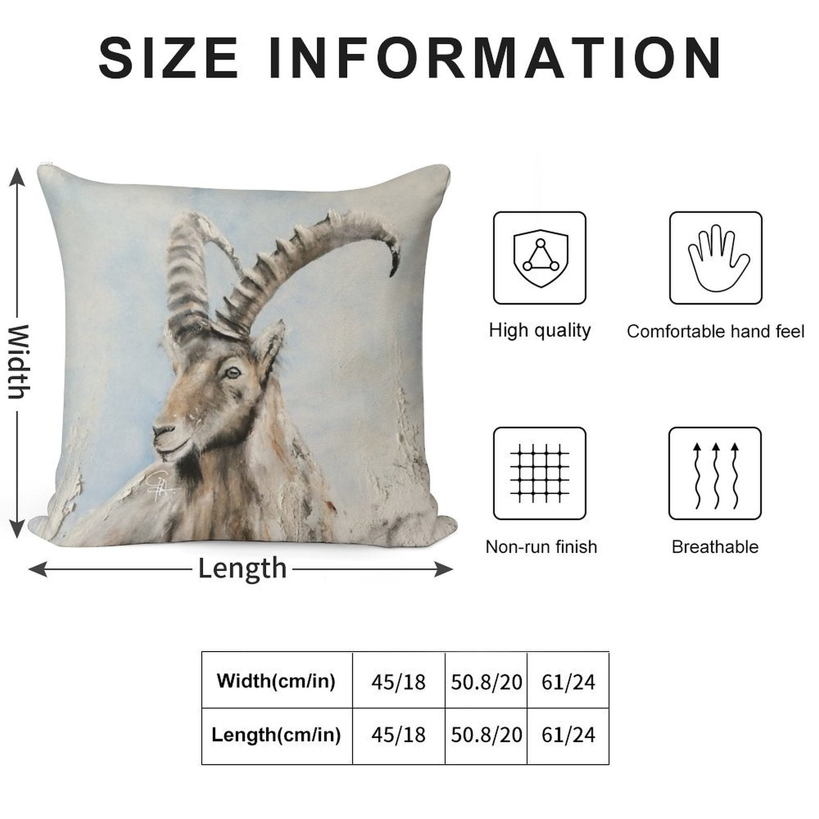 Ibex Goat Soft Shrink-Resistant Throw Pillow