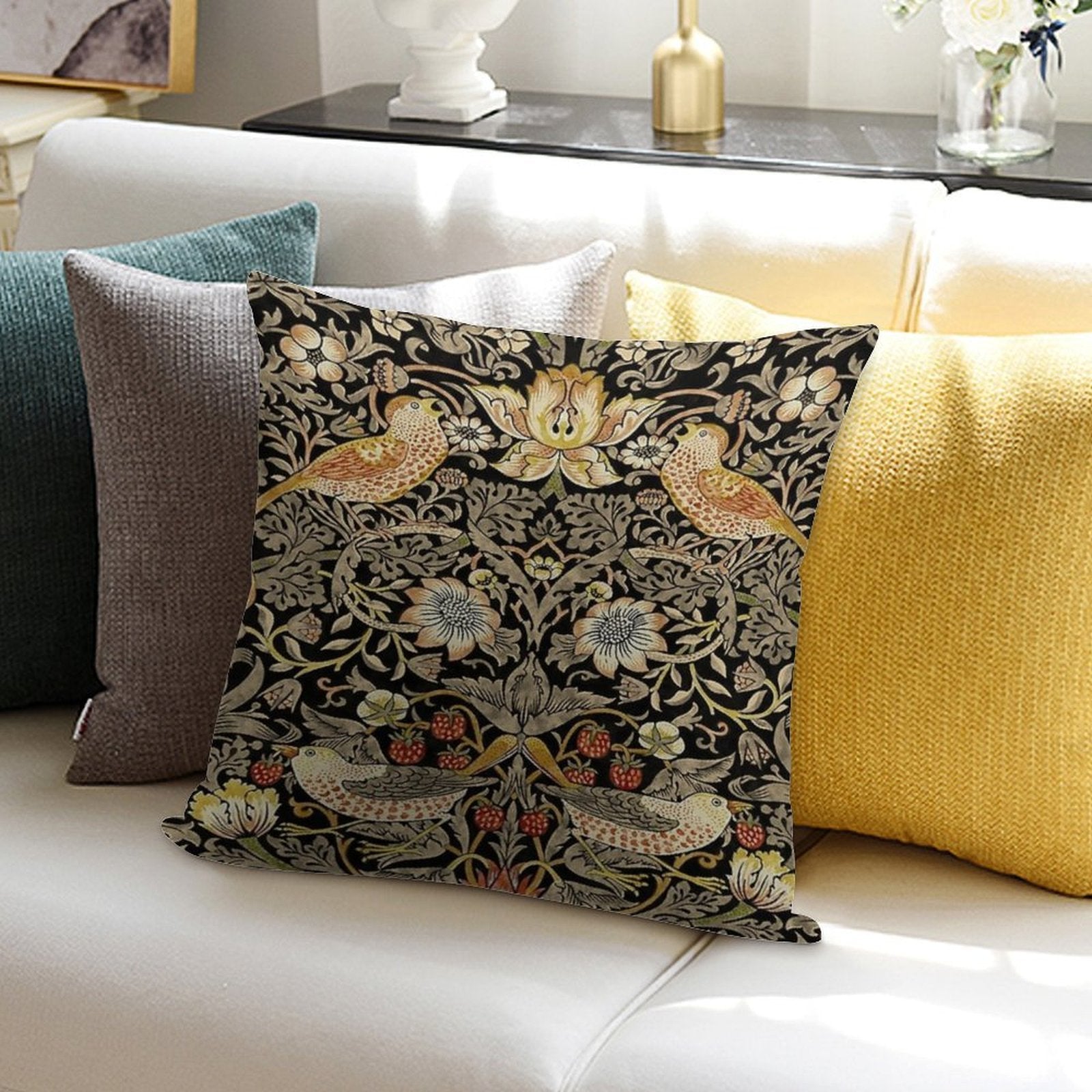 William Morris- Strawberry Thief Design Soft Reinforced Edging Throw Pillow