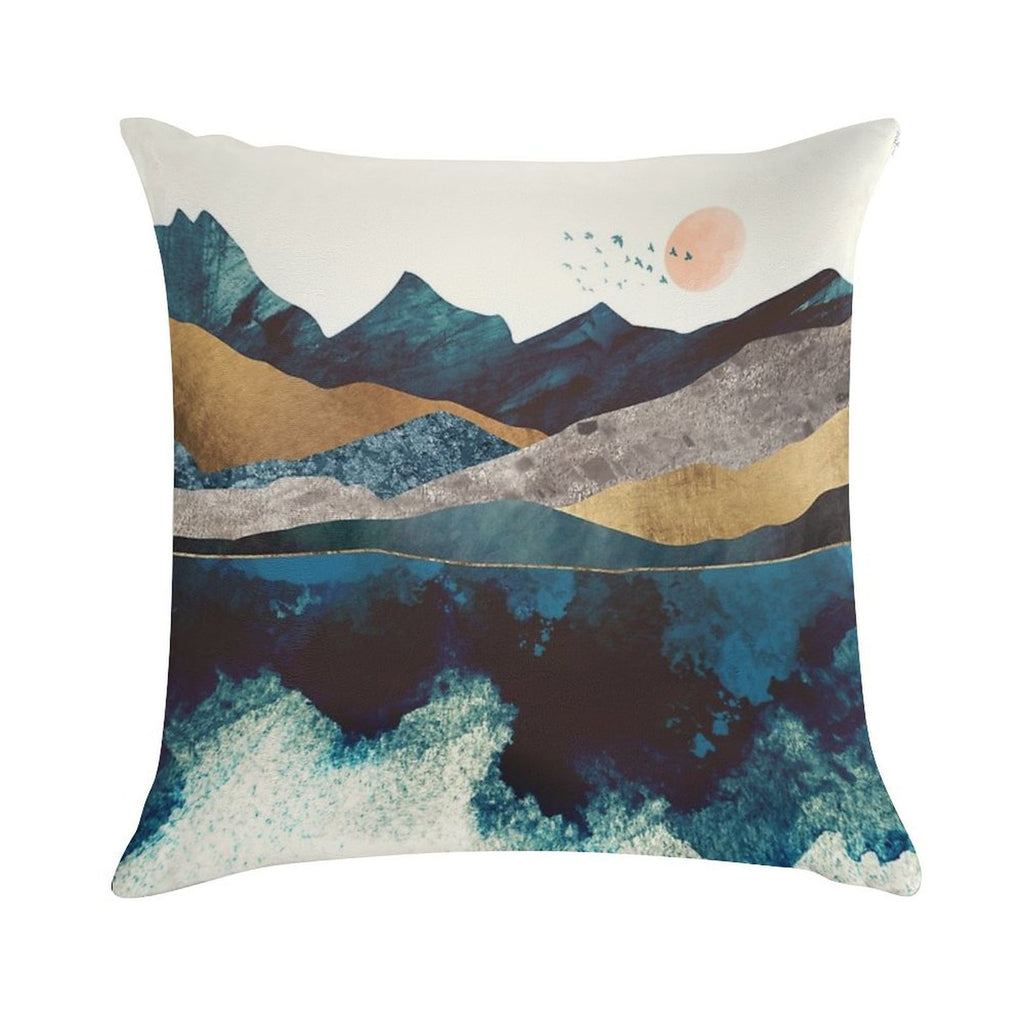 Blue Mountain Reflection Soft Hidden Zipper Throw Pillow