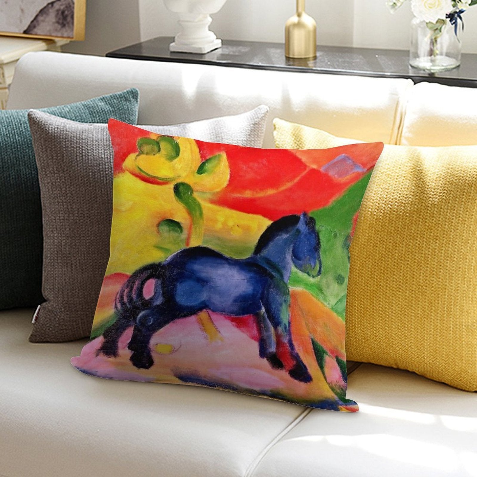 Franz Marc - Little Blue Horse Soft Hidden Zipper Throw Pillow