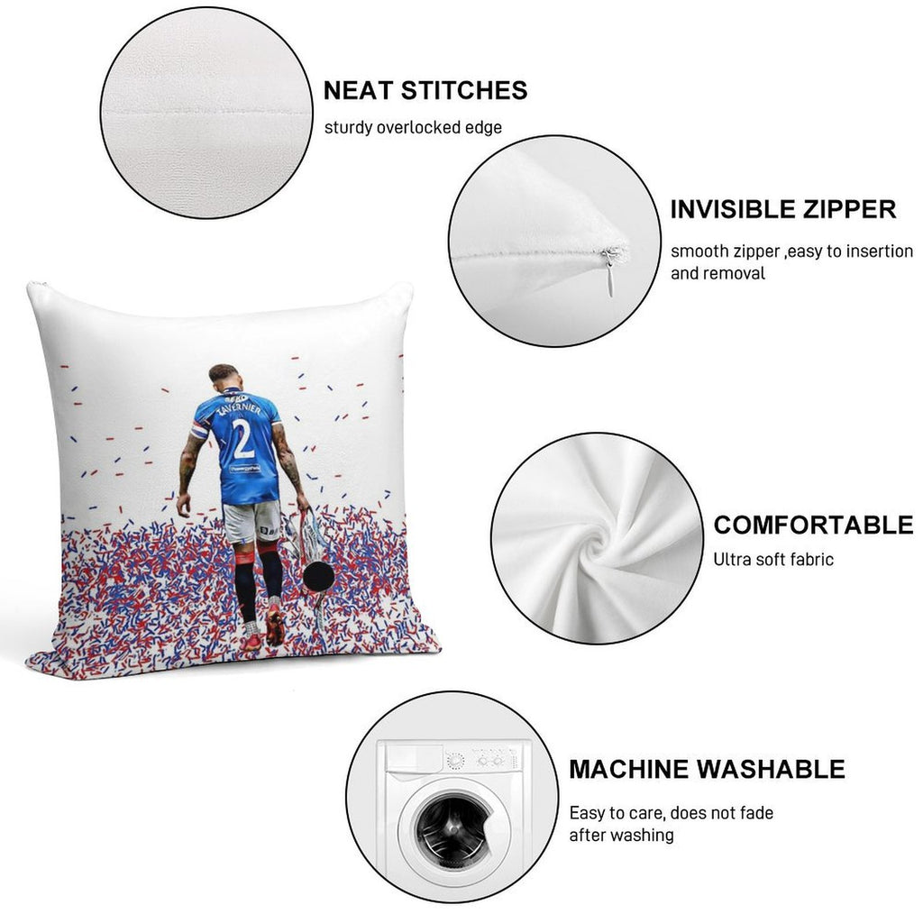Rangers FC Captain James Tavernier with The 55th League Title Trophy Soft Shrink-Resistant Throw Pillow