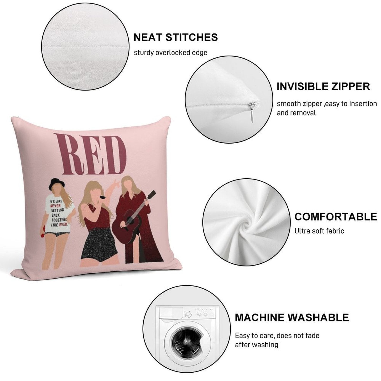 Taylor Swift Red Eras Tour Art Soft Bedroom Essential Throw Pillow