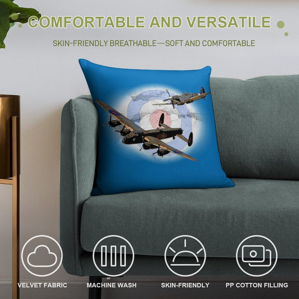 SPITFIRE AND LANCASTER Aircraft Soft Home Decor Throw Pillow