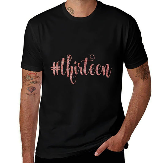 13th Birthday Gift Hashtag Thirteen 13 Rose Glam  Ribbed Collar T-Shirt