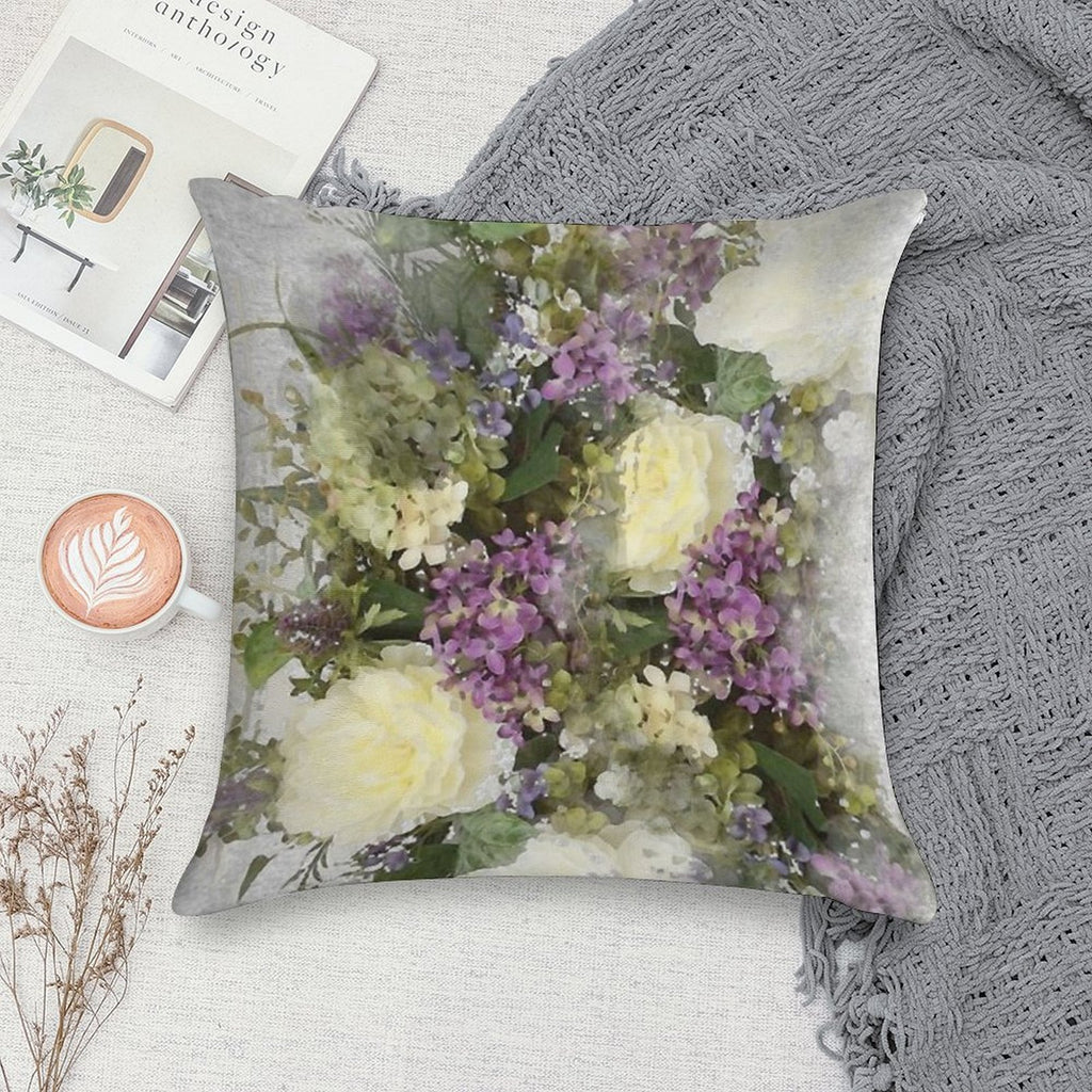 All Kinds of Lovely- A Watercolour Floral Bouquet of Cream Roses And Purple Flowers Soft Multiple Sizes Throw Pillow