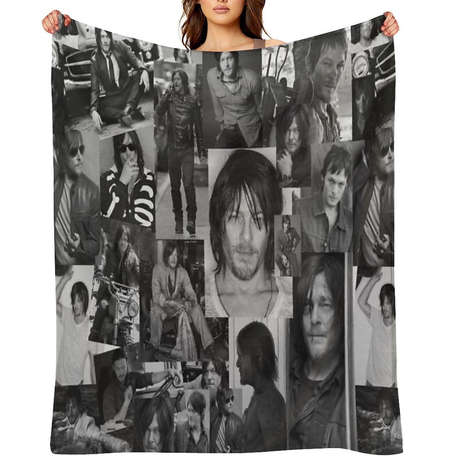 Norman Reedus Black And White Aesthetics Photo Collage Shrink-resistant Throw Blanket