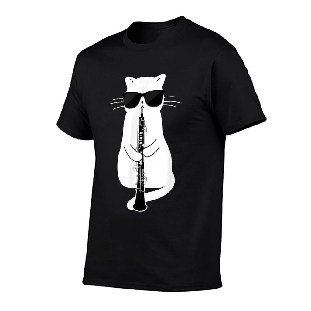 Cat Wearing Sunglasses Playing Oboe  Breathable T-Shirt