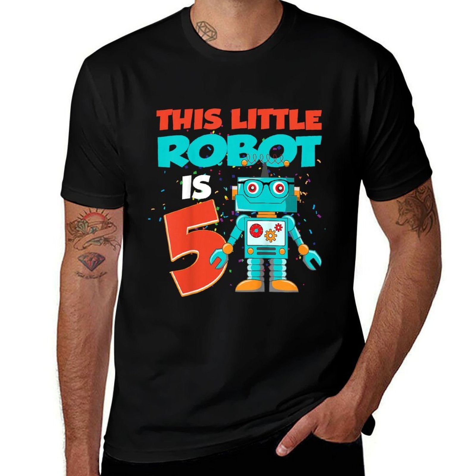 Kids This Little Robot Is 5 Year Old Cute 5th Birthday Boy  Odor-resistant T-Shirt