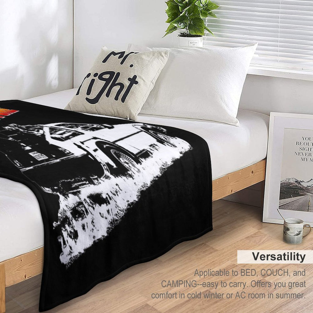 Back to The Future - DeLorean Fire Tracks White Stencil Fan Art Gift-ready Throw Blanket