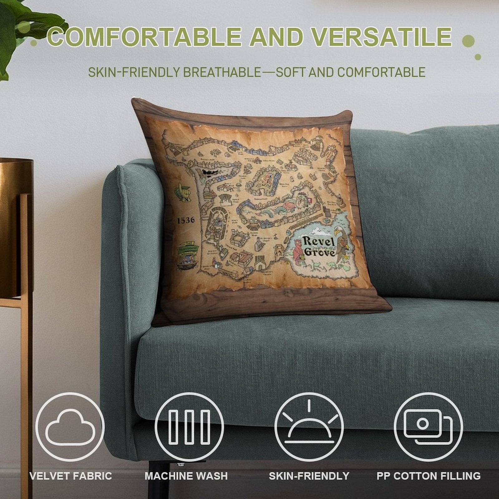 Map of Revel Grove - 1536 Part I Soft Hidden Zipper Throw Pillow