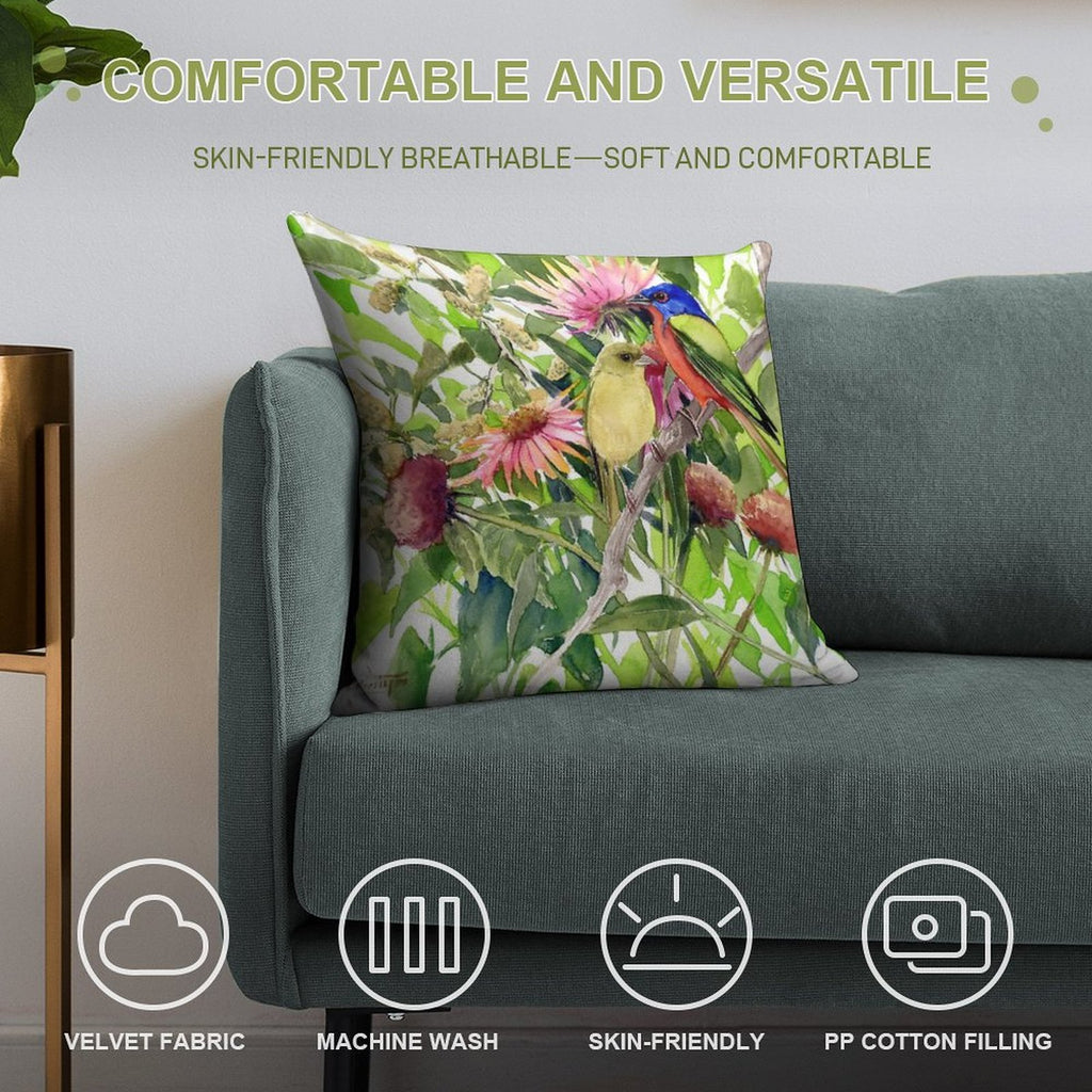 Painted Bunting Birds in The Wild Soft Bedroom Essential Throw Pillow