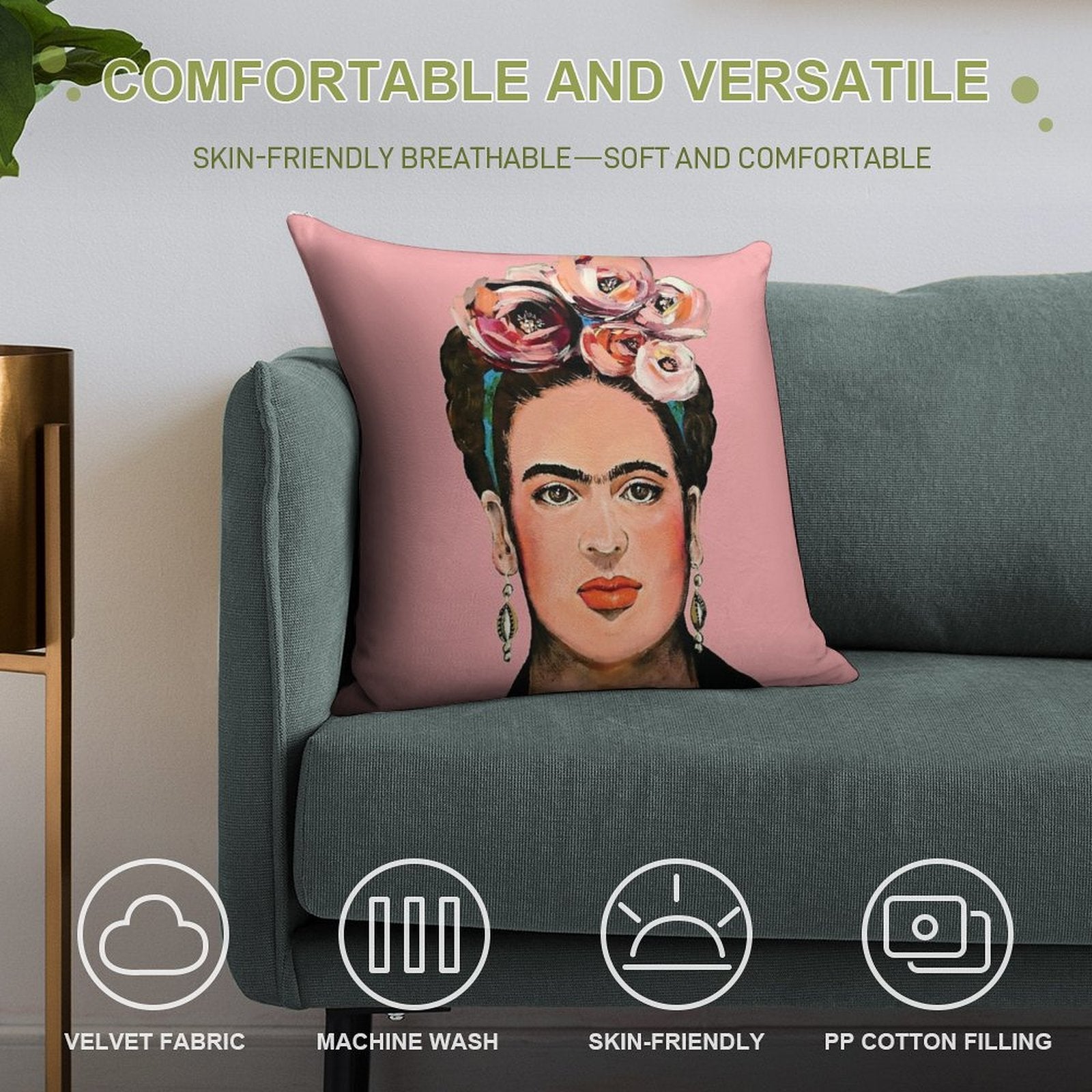 Pink FRIDA Soft Fade-Resistant Throw Pillow