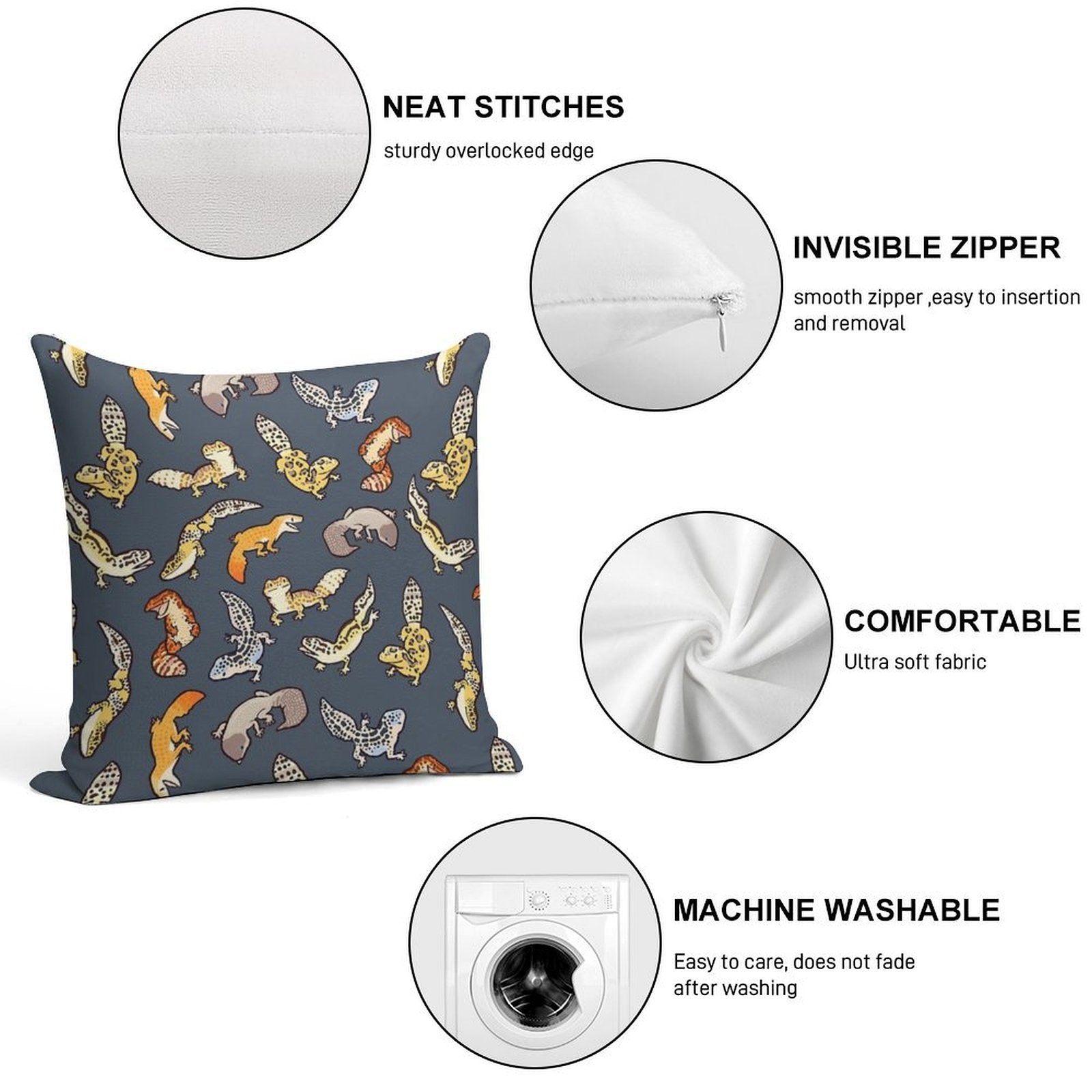 Chub Geckos in Dark Grey Soft Hidden Zipper Throw Pillow