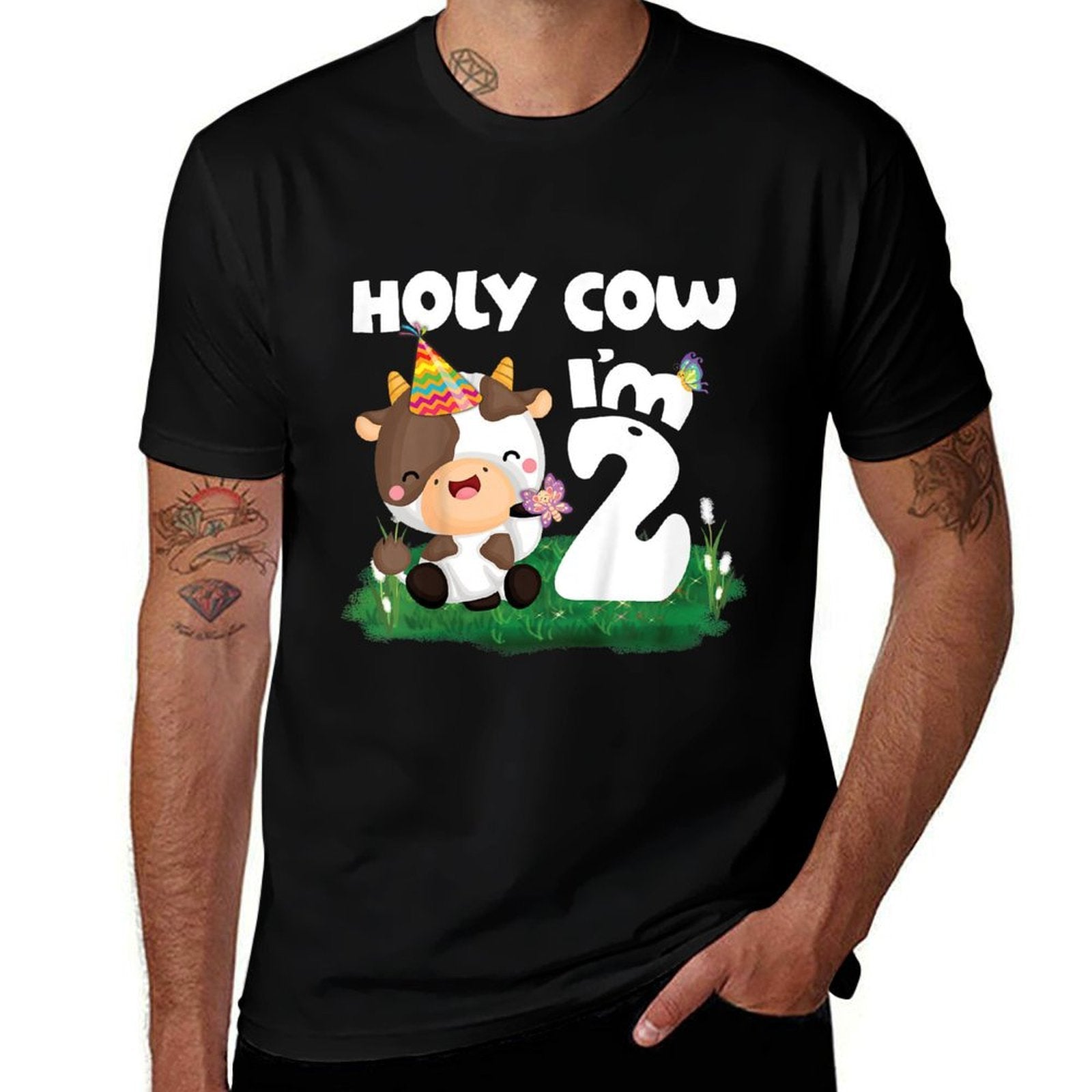 Kids Holy Cow I'm 2 Two Birthday Girl Boy Moo Moo 2nd Birthday Comfortable T-Shirt