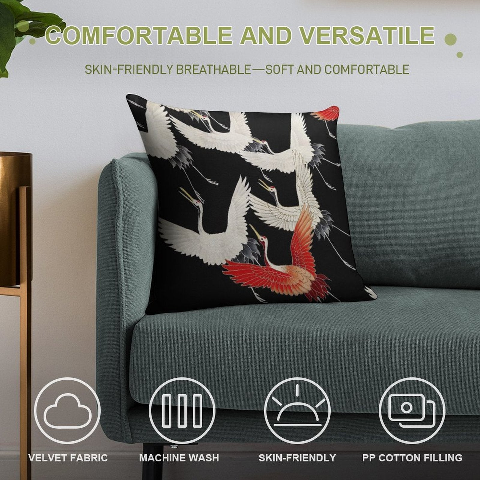 Myriad Flying Cranes in A Furisode (1910–1920) Soft Shrink-Resistant Throw Pillow