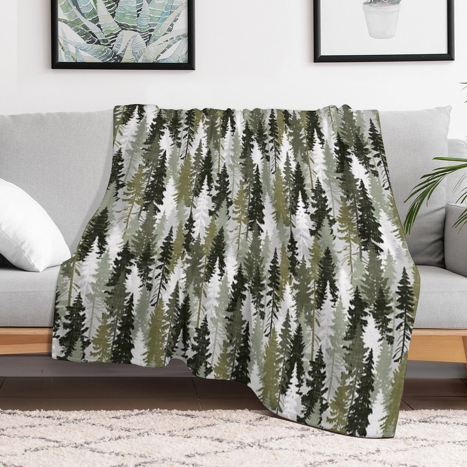 Pine Tree Forest  Olive Machine-washable Throw Blanket