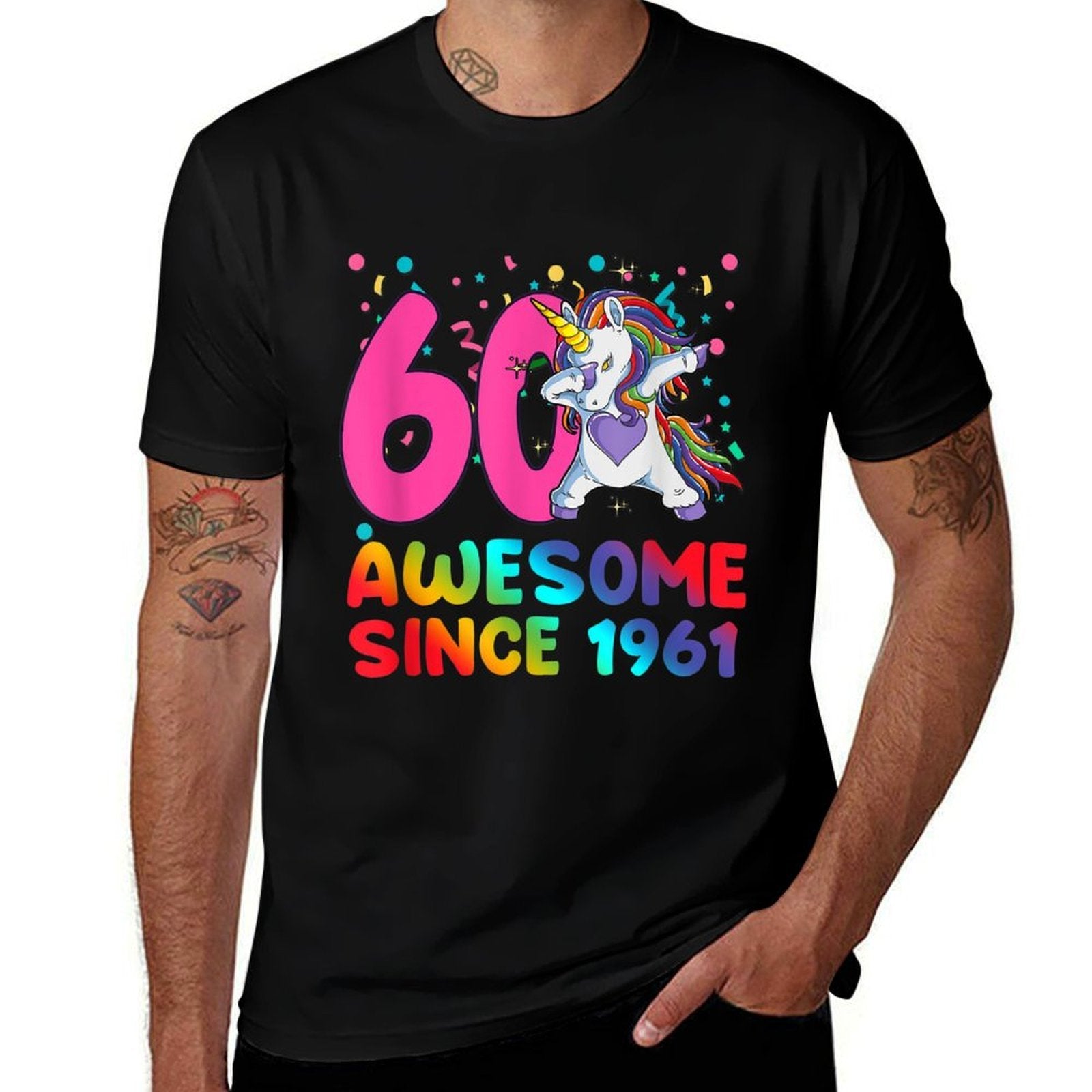 Awesome Since 1961 Dabbing Unicorn 60 Year Old 60th Birthday  Eco-friendly Material T-Shirt