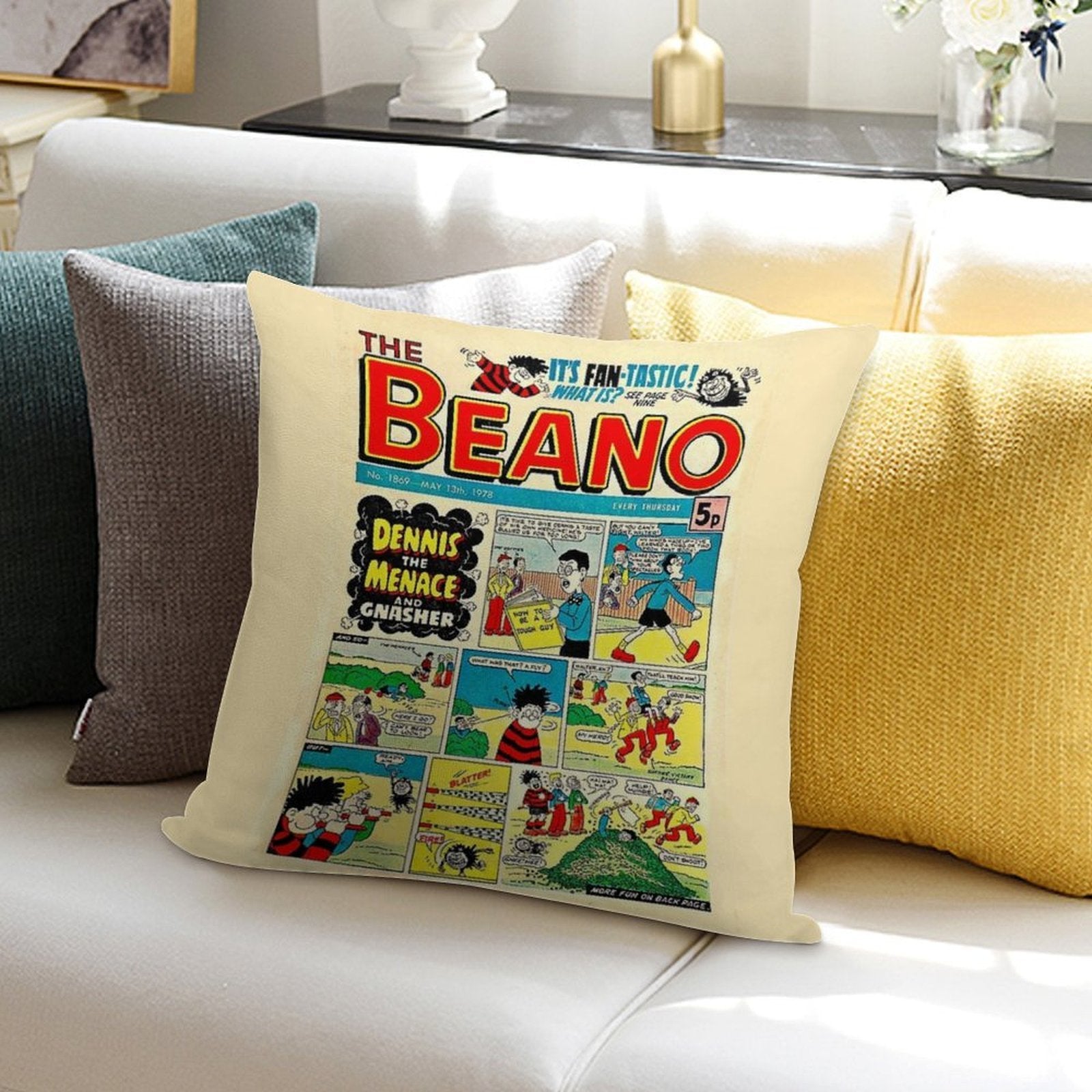 Vintage Beano Comic Soft Short Plush Fabric Throw Pillow