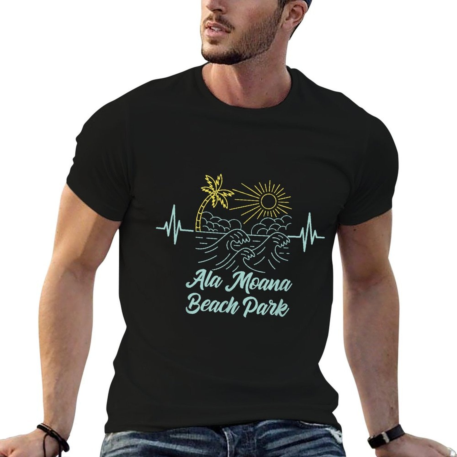 Ala Moana Beach Park Hawaii Heartbeat Surfing Surfer  Lightweight T-Shirt