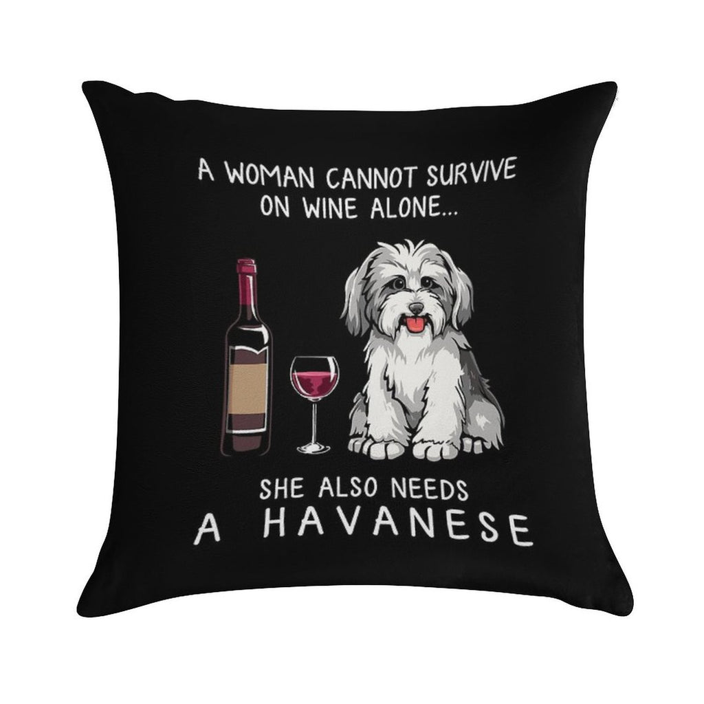 Havanese And Wine Funny Dog Soft Home Decor Throw Pillow