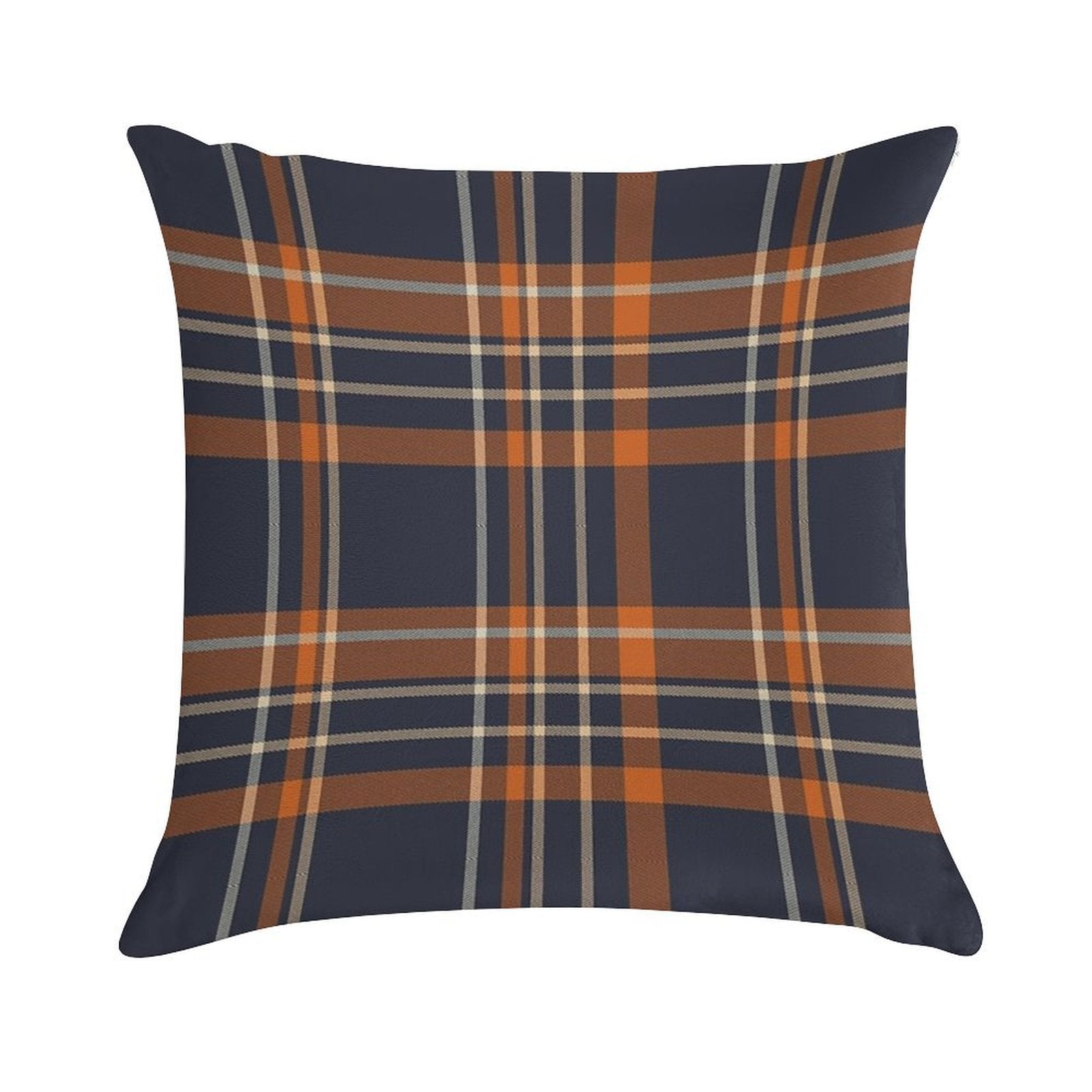 Blue, Tan And Orange Plaid Pattern Soft Gift Ready Throw Pillow