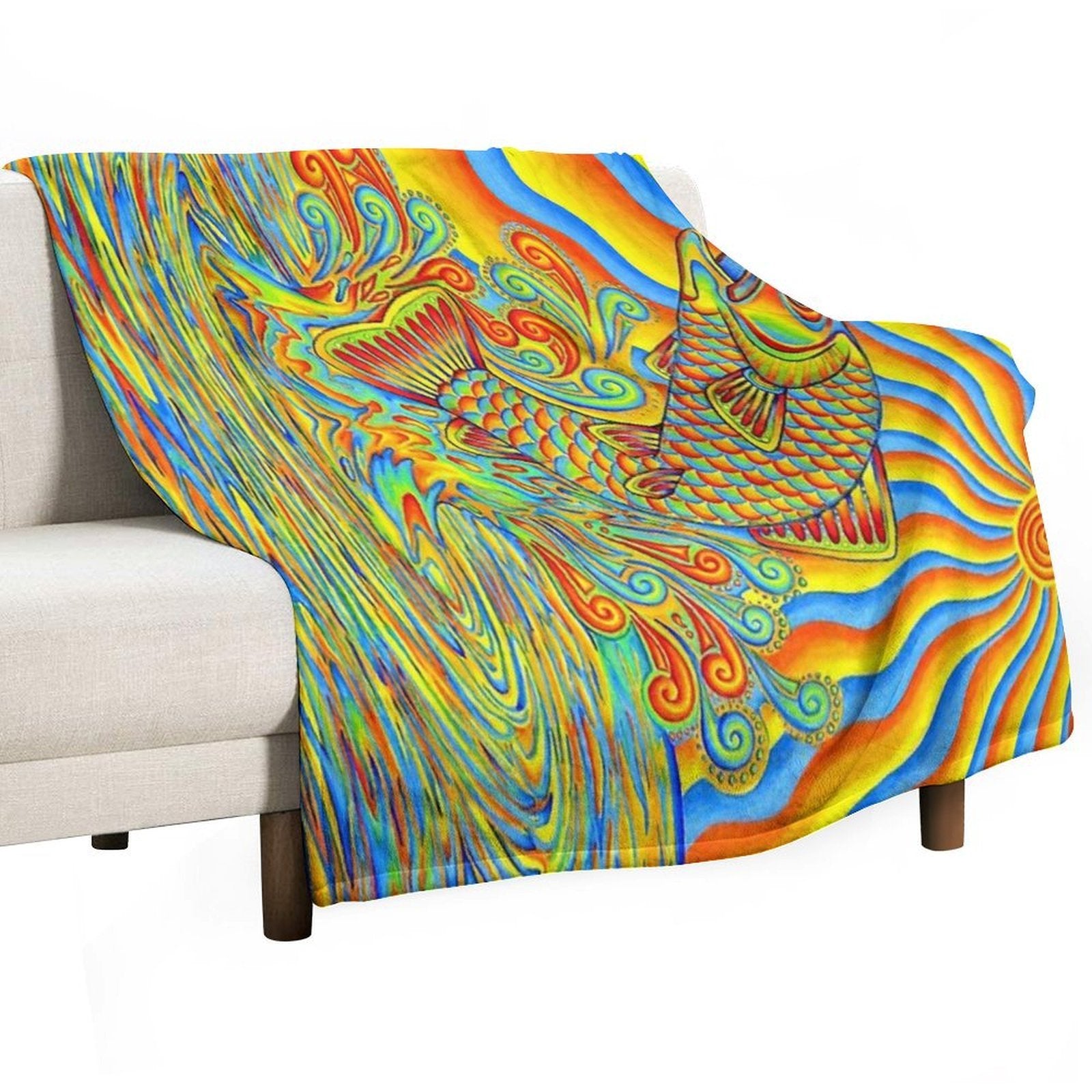 Psychedelic Rainbow Trippy Trout Fish Velvety-soft Throw Blanket