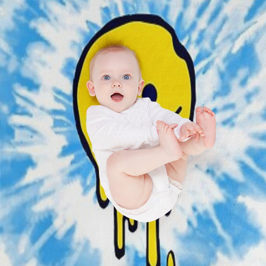 Moody Light Blue Tie Dye Smiley Face ) Comfort Throw Blanket