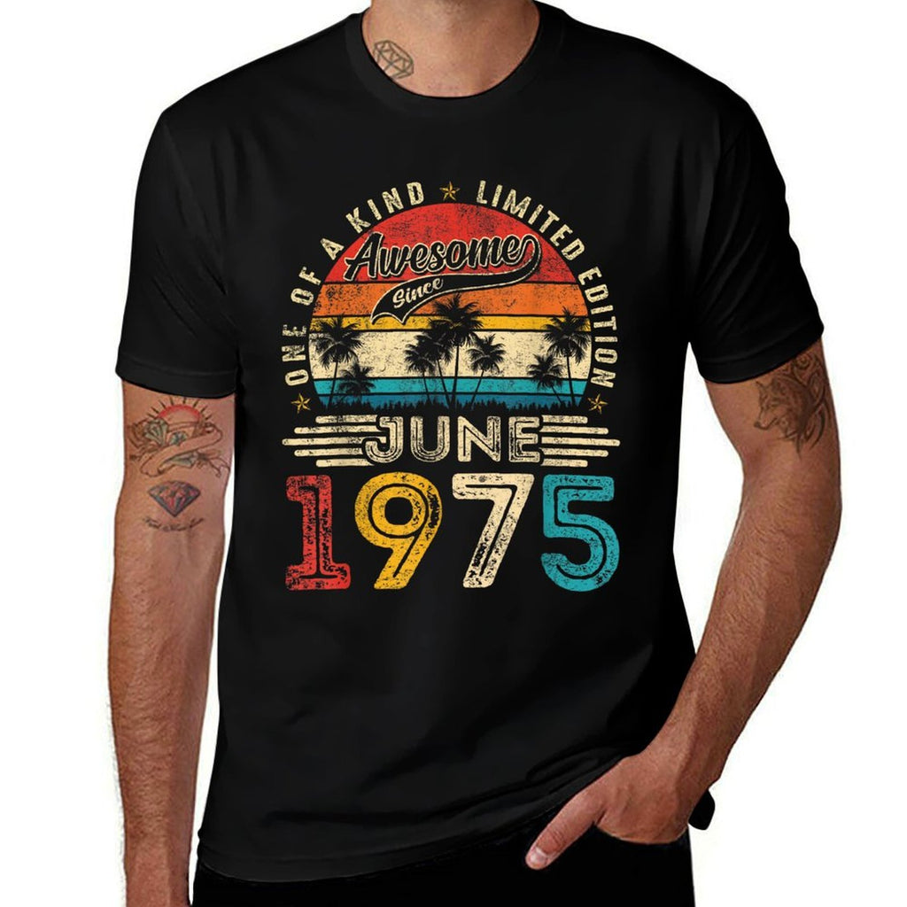 Awesome Since June 1975 Vintage Men Women 50th Birthday Dad  Trendy Pattern T-Shirt
